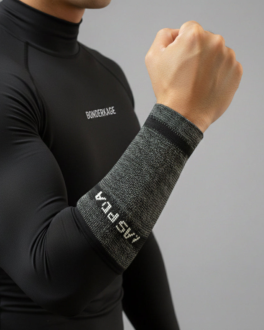 Bonderkage A9 cut-resistant wrist sleeve worn over a base layer.